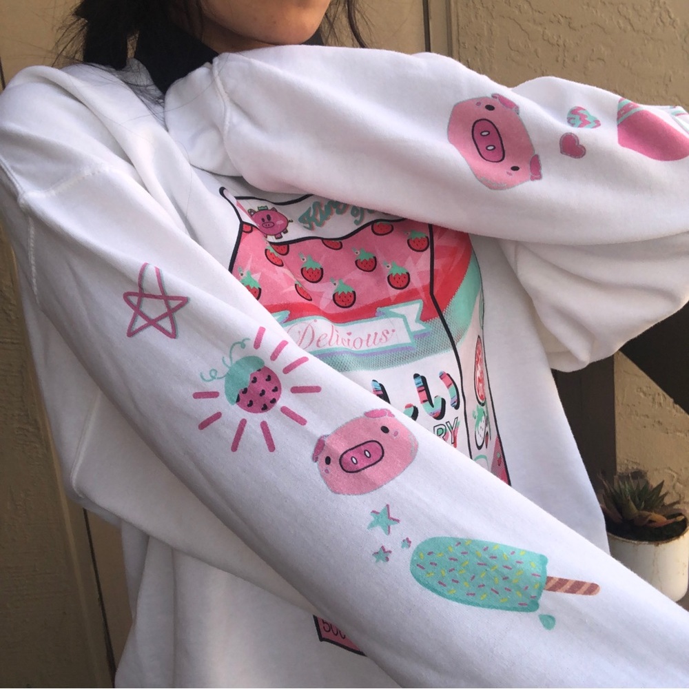 king kogi strawberry milk sweatshirt with tattoo sleeves 🍓